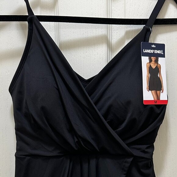 New Lands' End One Piece Swimsuit Size M Black Tulip Wrap Swim Dress Feminine - Picture 3 of 15
